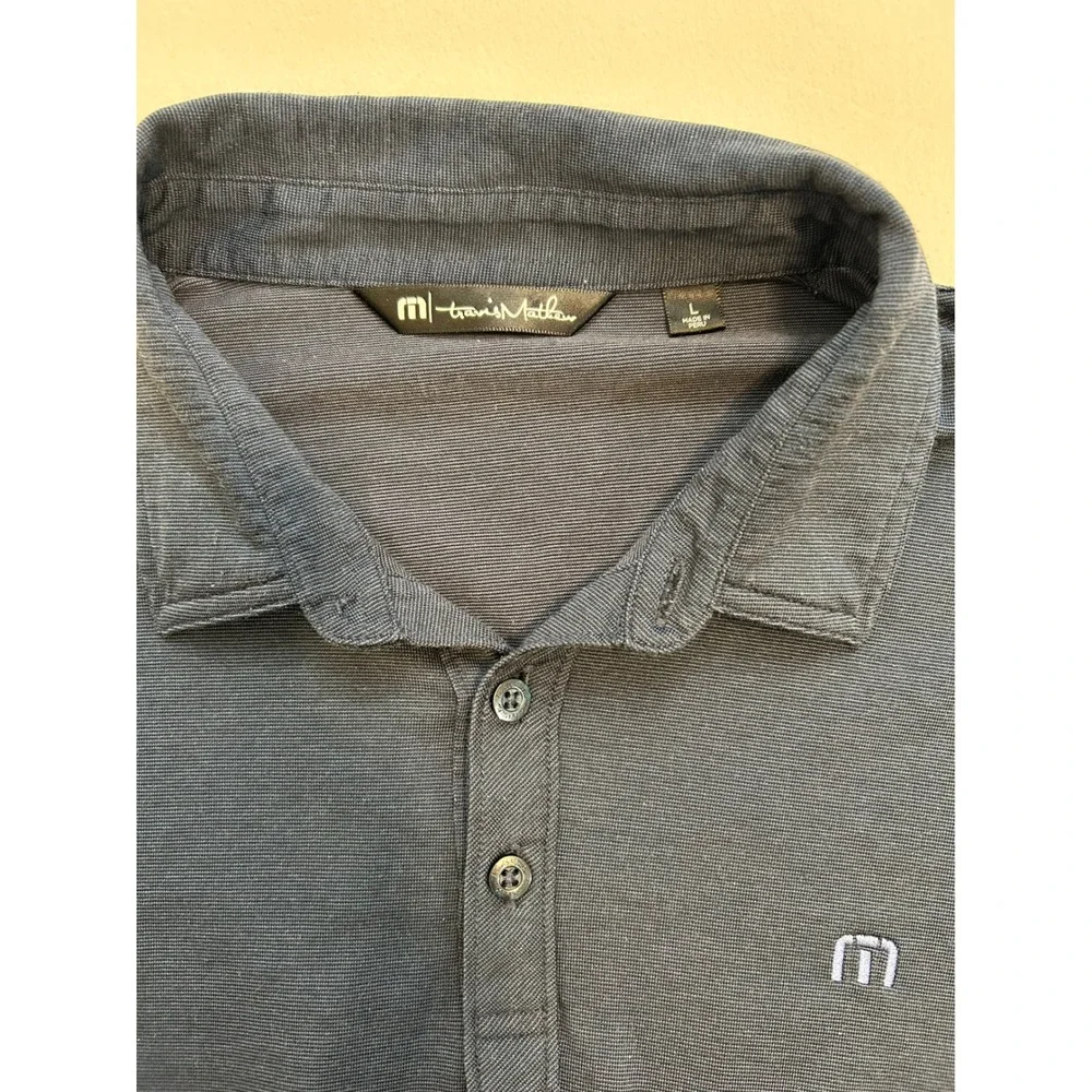 TravisMathew‎ Mens Navy Blue Pima Cotton Blend Polo Shirt Size Large Golf Casual